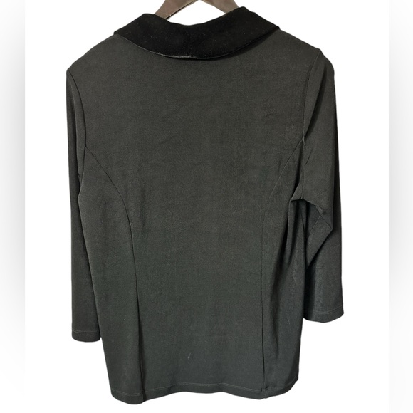 Chicos Travelers Size 2 US Large Velvet Trim Black Open Front Cardigan Jacket - Picture 2 of 9